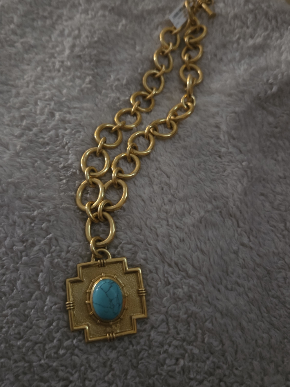 NWT LUXURY Julie Vos Gold-Tone Necklace with Turquoise Stone Pendant